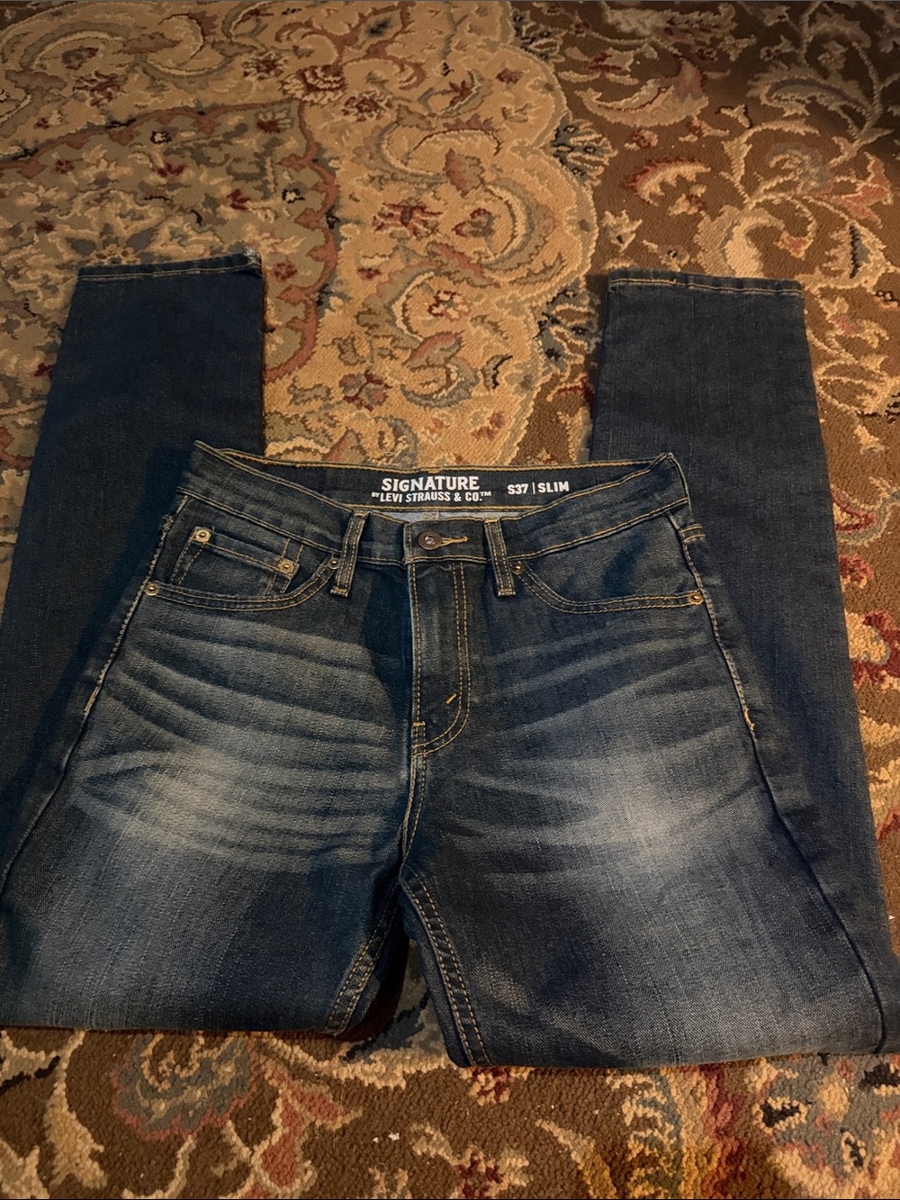 Signature by Levi Strauss Dark Blue Skinny Jeans with Faded Whiskering